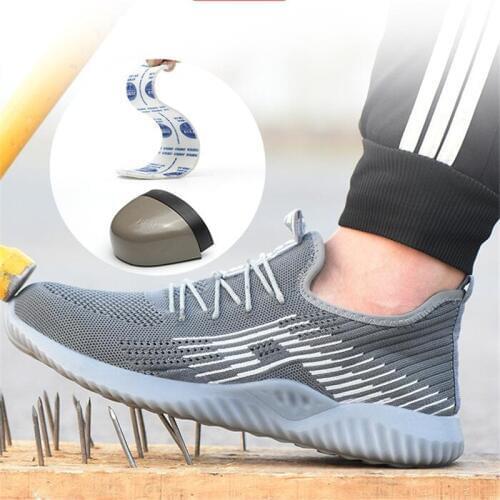 Flying Woven Safety Shoe sneaker Anti-piercing Safety Boots Steel Toe Work Shoes Woman Size36-48 Zapatillas Indestructibles
