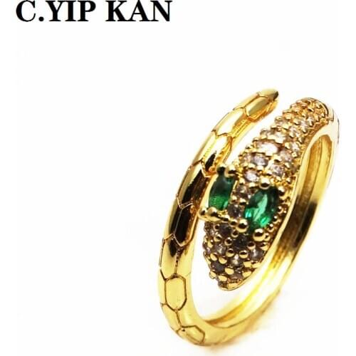 Hot selling adjustable size open crystal womens rings with miniature zircon snake rings fashion girls party jewelry gift