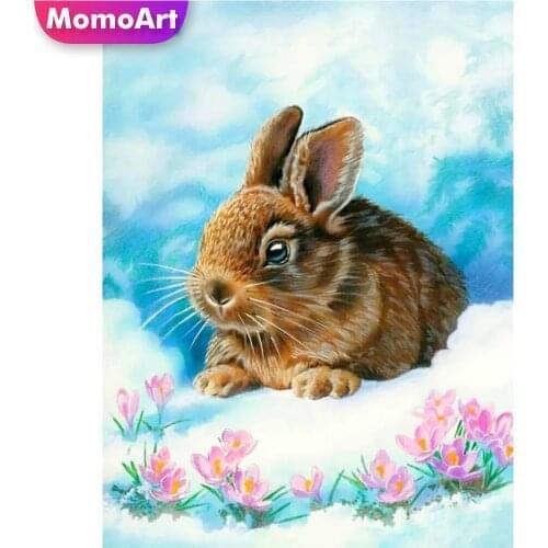 MomoArt Diamond Mosaic Animal Picture Of Rhinestones Diamond Painting Rabbit Cross Stitch Kits Embroidery Crafts Decor For Home