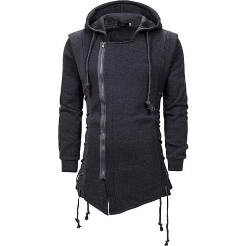 Hooded Loose Coat with Side Lashing Crossed Sweatershirt Long Sleeve Black Hoodies Men Dark Eu Size M-Xxl Sweatercoat Zipper