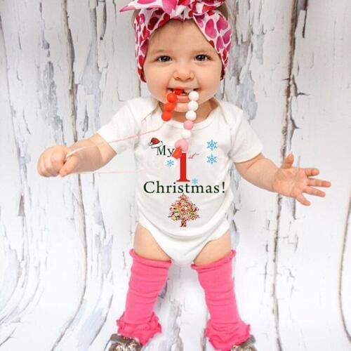 My First Christmas Bodysuit Children Newborn Baby Boy Girl Clothes Short Sleeve Cute Babes Sunsuit Elastic Playsuit 0-24M DS19