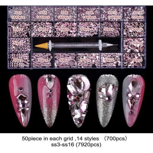 Swarovsky 24 Grid Nail Art Rhinestone Set Multi Shape Crystal Flatback Non Hotfix Glass Diamond Sapphire Fancy Nail Decoration