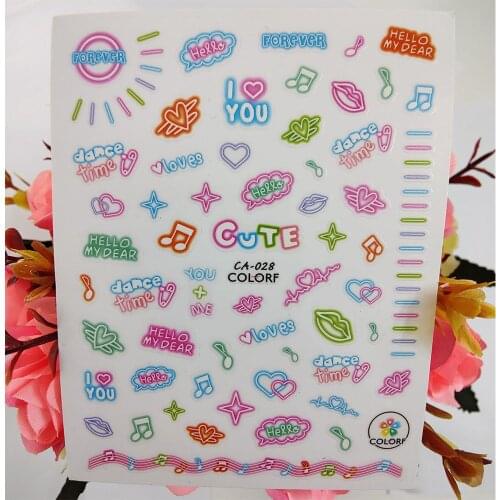 Neon Letters 3D Nail Sticker Sweet Love Heart Design Nail Art Decoraciones Decals Foil Manicure Accessories Nails Supplies