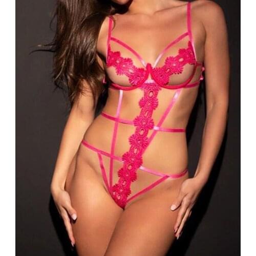 New Female Floral Embroidery Straps Sexy Erotic Lingerie Bodysui Party Club Women Mesh Fetish Underwire Backless Exotic Bodysuit