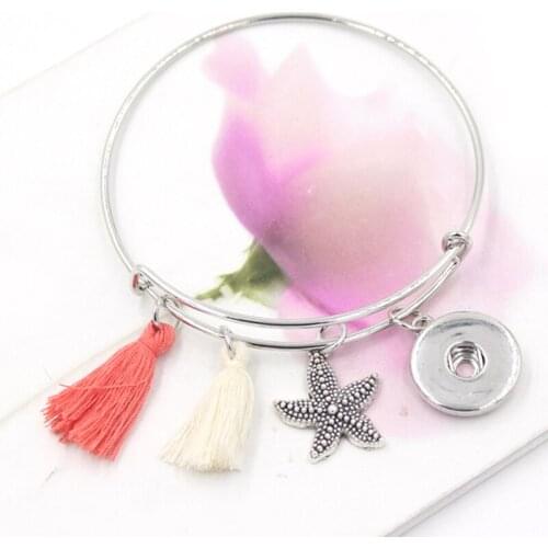 NEW Snap Bracelet 18mm Snap Jewelry Sealife Starfish Tassel Charm Bracelet Expandable Wire Bangle&Bracelets for Women gift