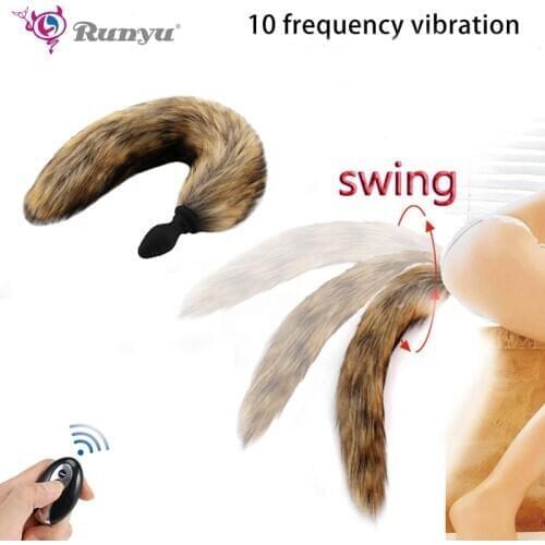 New replaced fox tail hair fox tail vibrator anal plug bdsm remote wireless butt plug for couples adult game cosplay
