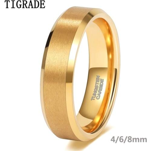 Tigrade Gold Plated Wedding Ring for Women 4/6/8mm Wide Brushed Tungsten Mens ring Luxury Anniversary Jewelry for Couple Gift