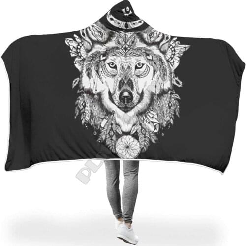 Animal Totem Wolf Hooded Blanket 3D Printed Wearable Blanket Adults men women kids Boy Girl Blanket blanket throw