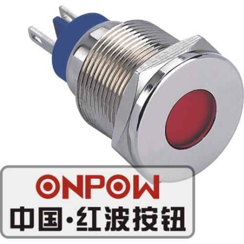 ONPOW 19mm Metal LED Waterproof Signal lamp, Nickel plated brass indicator lamp, indicator light (GQ19T-D/R/6V/N) CE,RoHS
