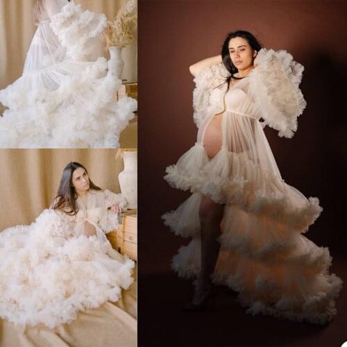 Tiered Ruffles Pregnant Maternity Sleepwear Prom Dress White Nightgowns For Photoshoot Lingerie Bathrobe Nightwear