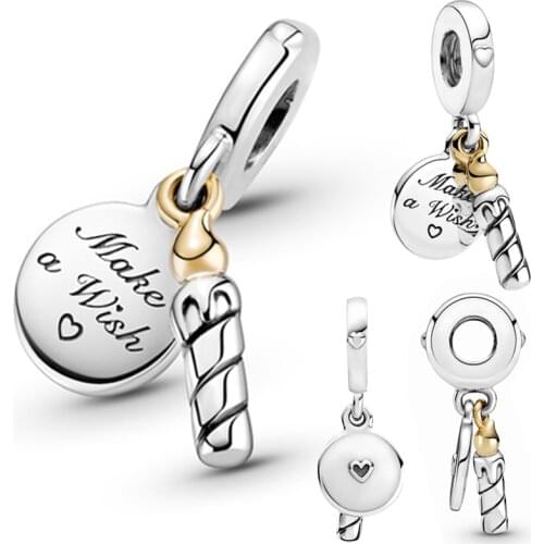 Cute Candle Pendant Fit Original Pandora Charms Bracelet Women Letter Make a Wish Beads for Jewelry Making DIY Kid Birthday Gift