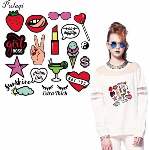 Pulaqi Set Of Heart Mouth Patches Star Iron On Applique DIY Garment Accessory Badge Washable Sticker Heat Transfers For Top