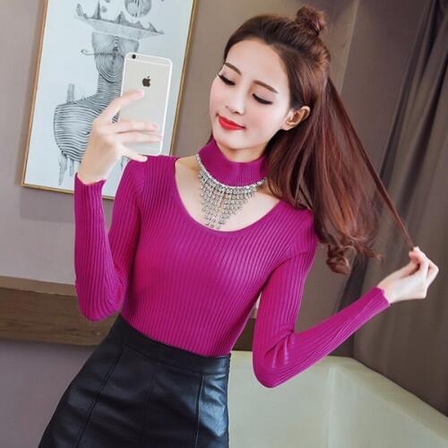 Diamond Hanging neck pullovers sweater 2020 knitted Long sleeve sweaters Female Tops Winter Women Jumper Slim Bottom Pull femme