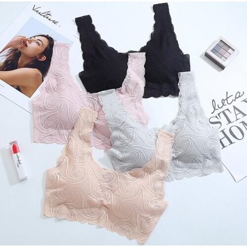 Roseheart New Women Fashion Skin Pink Wireless Sexy Bras Push Up Lace Bow Padded One-Piece Bras Bralette Women Underwear