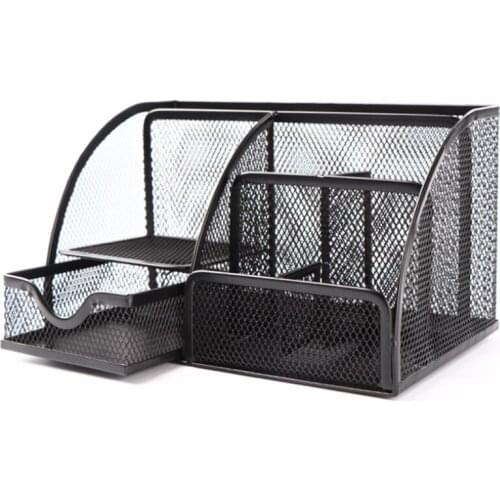 Mesh Desk Organizer Pen Holder, Accessories Storage Caddy With 6 Compartments, And Drawer Office Supplies Gift (1 PCS)