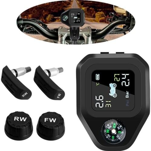 Motorcycle TPMS Tyre Temperature Alarm USB Charge LCD Display Motor Tire Pressure Monitoring System