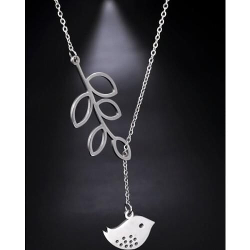 Skyrim Simple Female Hollow Leaves Bird Chain Necklace Stainless Steel Peace and Love Pendant Necklaces Jewelry for Women 2021