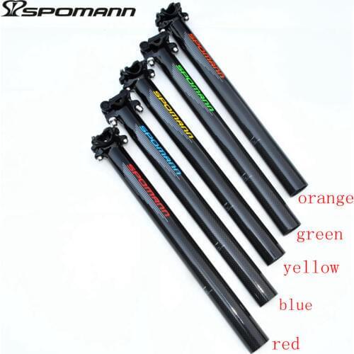SPOMANN Road Bicycle Carbon Seatpost Mountain MTB Bike Seat Post Offset 0 Degrees 5 Colors 27.2/30.8/31.6 * 350 mm Seat tube