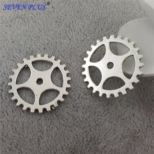 High Quality 10 Pieces/Lot Diameter 25mm Antique Silver Plated Steampunk Gear Charms For Jewelry Making