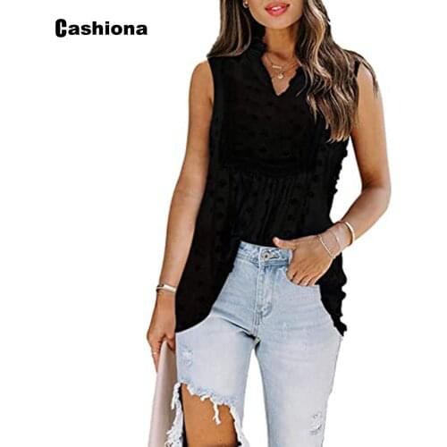 Cashiona Plus Size Women Elegant Tank Top 2021 Summer Casual V-neck Ladies Tshirt Sleeveless Patchwork Dot Shirt Clothing Femme