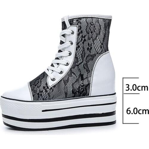 Flat Boots Womens Summer Lace Mesh High Top White Shoes 2021 Womens Breathable Fashion Round Toe Mesh Womens Shoes