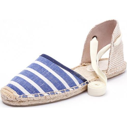 DZYM Striped canvas D'orsay espadrilles shoes 2017 summer womens strappy shoes Off-duty days rubber outsole Women flats
