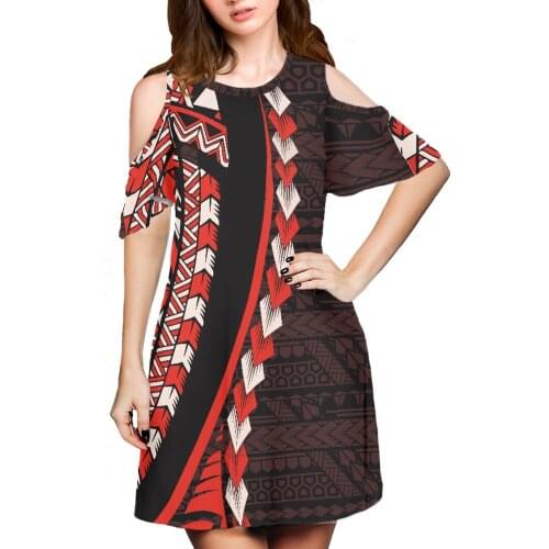 Hycool New Classic African Tribal Symmetry Design Women Summer Dress Off Shoulder Daily Casual Clothes Plus Size Girl Date Dress