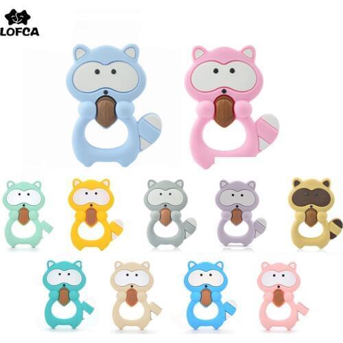 1PC Raccoon Silicone Teether Toys Necklace Accessories Infant Chew Toys Raccoon Silicone Beads Soft teether DIY Baby Teething
