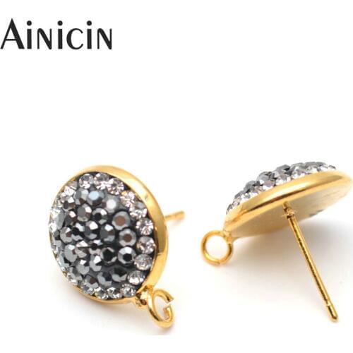 10pairs (20pcs) Gold Color 14mm Rhinestone Crystal Clay Paved For Stud Earring Making Findings