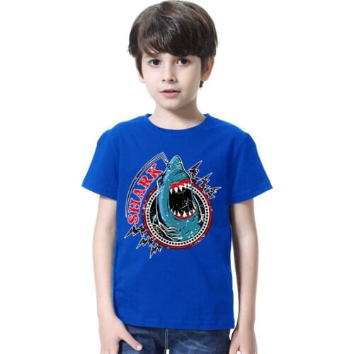 2021 Short Sleeve Boys T Shirt New Fashion Sea Shark Printed Teens T-shirt O-Neck Tops Cool Tee Shirts for Kids