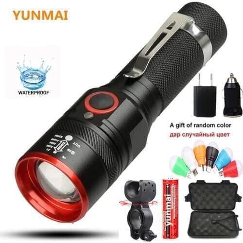 2021new LED Rechargeable Flashlight Mini XML-T6 Flashlight Zoomable 3modes for 18650 with USB cable Camping/Biking bicycle clip