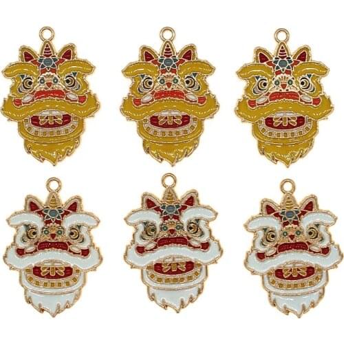 5pcs/lot Chinese style new year lion avatar Enamel Dragon Lion Charms Fit DIY Bracelet Necklace Jewelry DIY Craft Finding