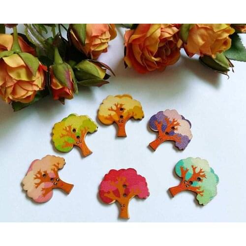 50pcs Mixed Tree Style Wooden Buttons For Craft Handmade Accessories Fit Sewing And Scrapbooking Accessories 2 Holes