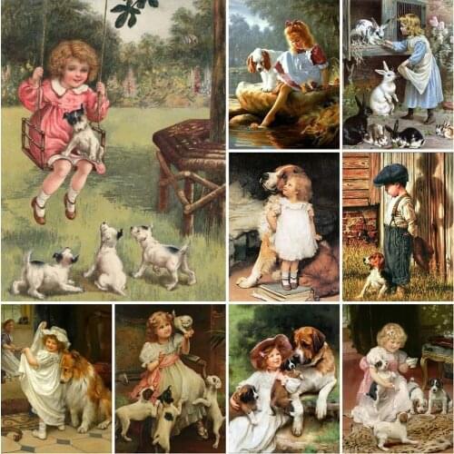 5D DIY Diamond Painting Home Decor Art Portrait Child Full Square Diamond Embroidery Animal Girl Dog Gift New Arrival