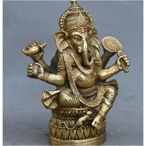 Antique copper, elephant , god of wealth, bronze lotus, elephant head, wealth, free shipping
