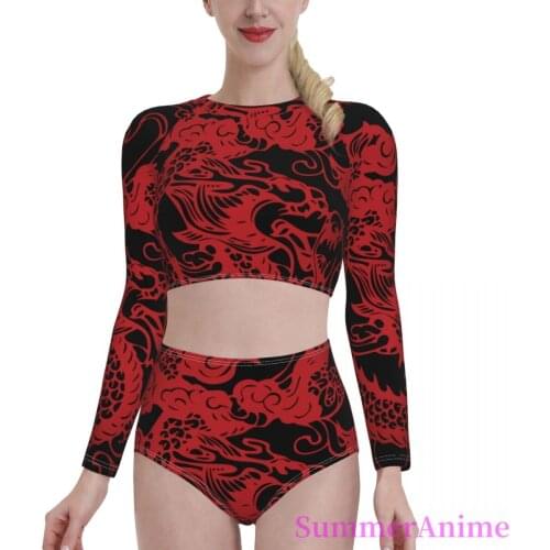 Bikinis Dragon Tattoo sexy 2021 Women Long Sleeve Swimsuit high Waist dress sets Chinese Art bathing suit SwimSuit