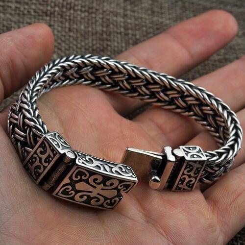 100% 925 Sterling silver Mens&Womens Bracelet Wide 11mm Retro Punk Rock Wire-cable Link Chain Bracelet Thai Silver Jewelry
