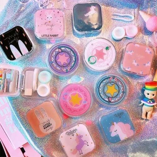 Q Contact lens Case Contact Lens Box Portable Easy Carry Plastic Eyes Care Kit Holder 1PC Invisibility Glasses Bins Cute Cartoon