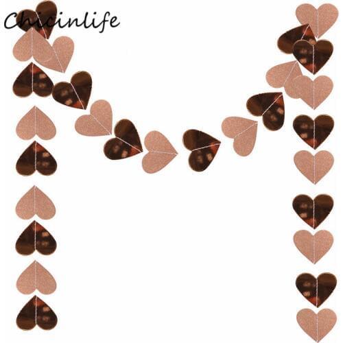 Chicinlife 3mm Rose gold paper heart Hanging Banner Wedding Valentines Day Party Decoration Heart String Garland Birthday Favor