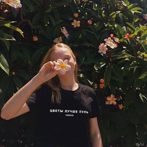 Flowers Are Better Than Bullets Letter Female T-shirt Tops Aesthetic Grunge T Shirt Trumblr Summer Clothes Graphic Tees Women