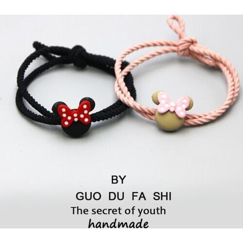 Disney cartoon Mickey hair ring girl fresh and cute bow hair rope childrens rubber band ins net red head rope
