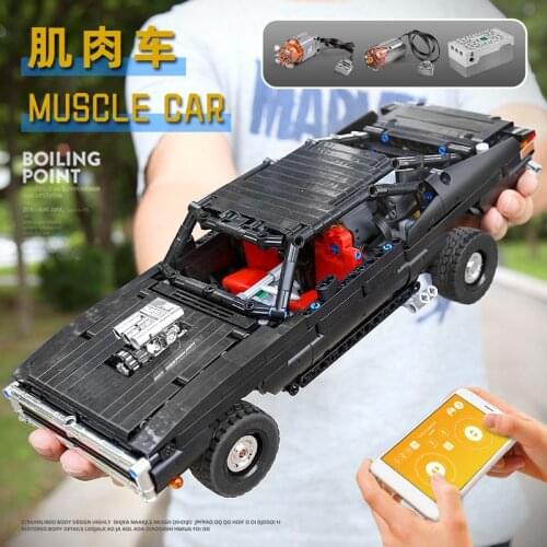 Dodge horse muscle car remote control mechanical group technology series model assembly building block Christmas gift 13081