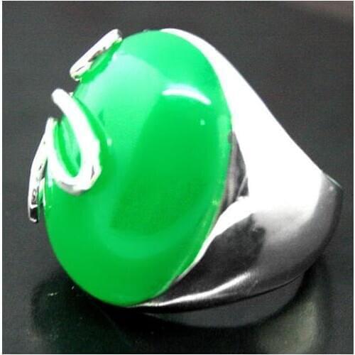 17*21mm VINTAGE NATURAL GREEN GEM RICH LUCKY 925 SILVER RING SIZE 7-10