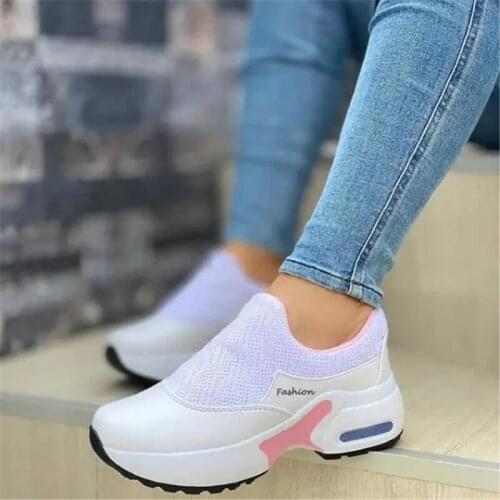 Women Fashion Vulcanized Sneakers 2021 Platform Solid Color Flats Ladies Shoes Casual Breathable Wedges Ladies Walking Sneakers