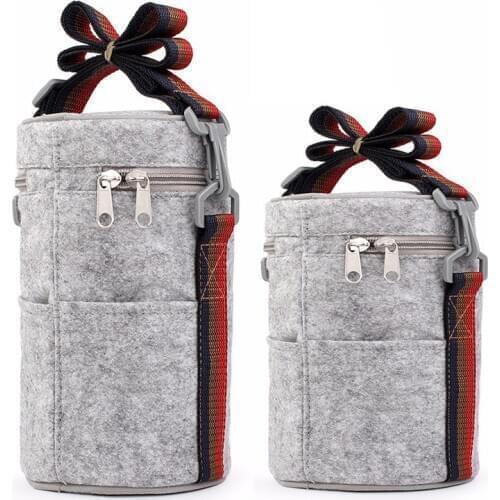 Round Thermal Lunch Box Bag Tote with Tinfoil Solid Felt Thermal Lunch Bags for Women Kids School Picnic Camping