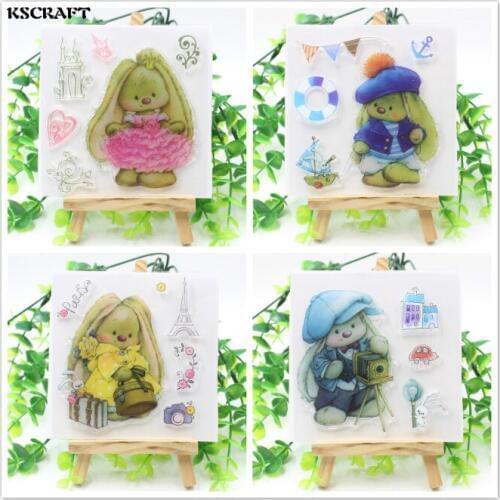 KSCRAFT 1 Sheet Cute Rabbit Transparent Clear Silicone Stamps for DIY Scrapbooking/Card Making/Kids Fun Decoration Supplies 186