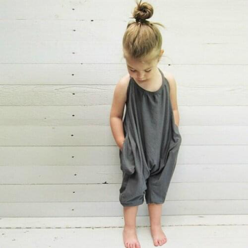 Summer Cotton Overalls 2021 Baby Girls One-Piece Jumpsuit Calf-Length Pants Children Kids Solid Soft Drawstring Overall