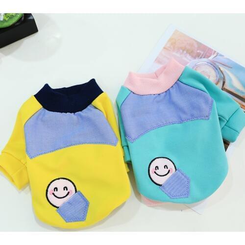 2019 New Summer Pet Dog Clothes Denim Stitching Smiley T-shirt Clothing Vest Dog Shirt Chihuahua Costume For Small Dog Product