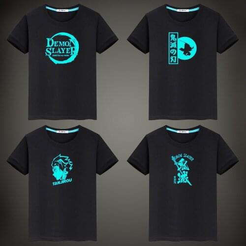 Demon Slayer Fluorescent Luminous Men T Shirt Hip Hop Japanese Anime No Yaiba T-shirt Kawaii Summer Cotton Childrens Top Tees
