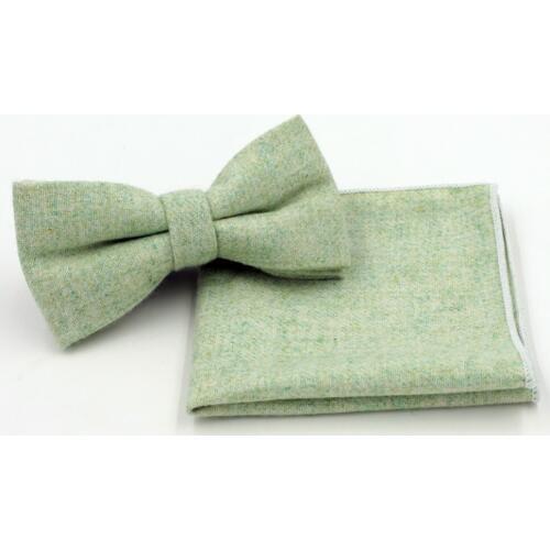 Gentlemans Adjustable Wool Bowtie Hanky Set Cravat Handkerchief For Men Green Solid Butterfly Pocket Square